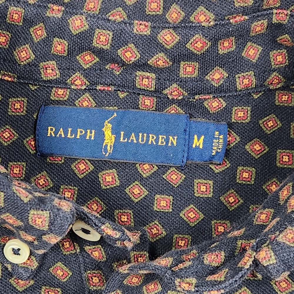 Polo Ralph Lauren Shirt Medium Blue Geometric Abstract Print Casual Pocket - Picture 5 of 11
